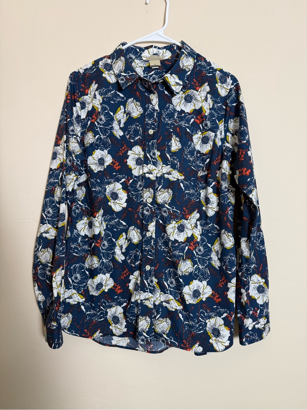 Duluth Trading Co Floral Poppy Button-Down Shirt - Navy Blue size medium